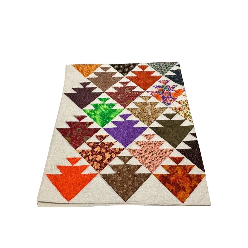 Handmade Patchwork Quilt Colorful‎ Tree Mountain Pattern Multi Scrap Quilt Throw